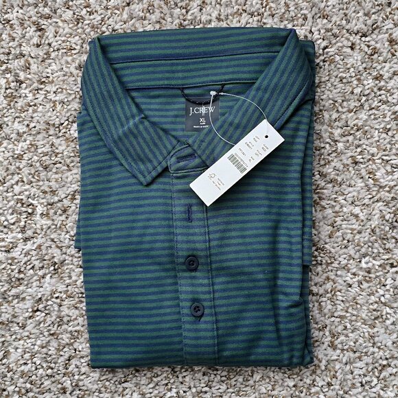 Men's J. Crew Slim Fit Extra-Large Blue/Green Stripped Performance Polo - Picture 2 of 5